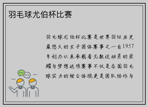 羽毛球尤伯杯比赛